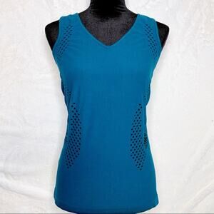 FABLETICS Adra Teal Laser Cut Seamless V-Neck Tank Top size XS